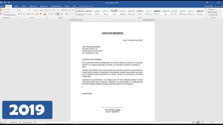 carta de renuncia voluntaria word